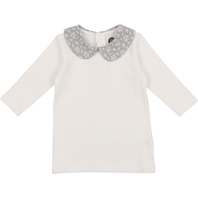 Textured Floral Peter Pan Collar Long Sleeve Shirt, Slate - Shirts - 1