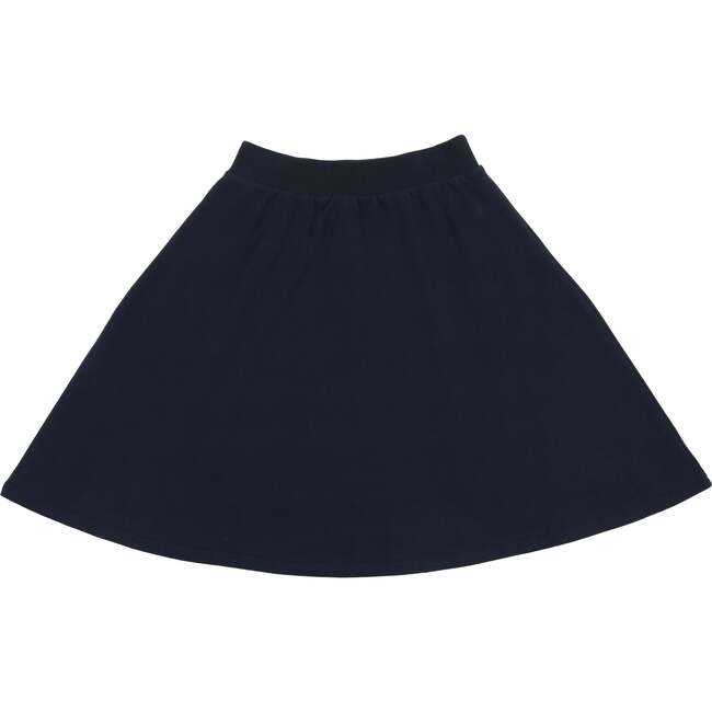 Super Bubble Ribbed Waist A-Line Short Skirt, Navy