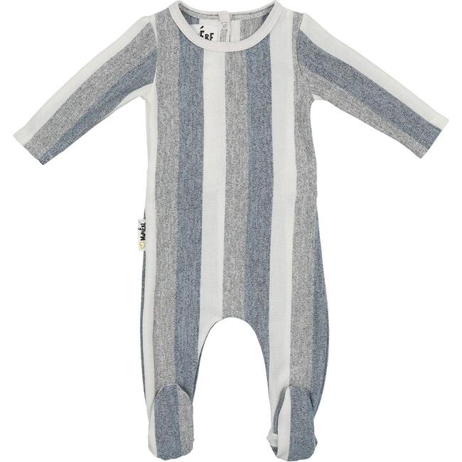 Striped Sweater Knit Long Sleeve Footie, Powder Blue - Footie Pajamas - 1