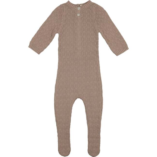 Tiny Tiles Knit Crew Neck Henley Long Sleeve Footie, Taupe