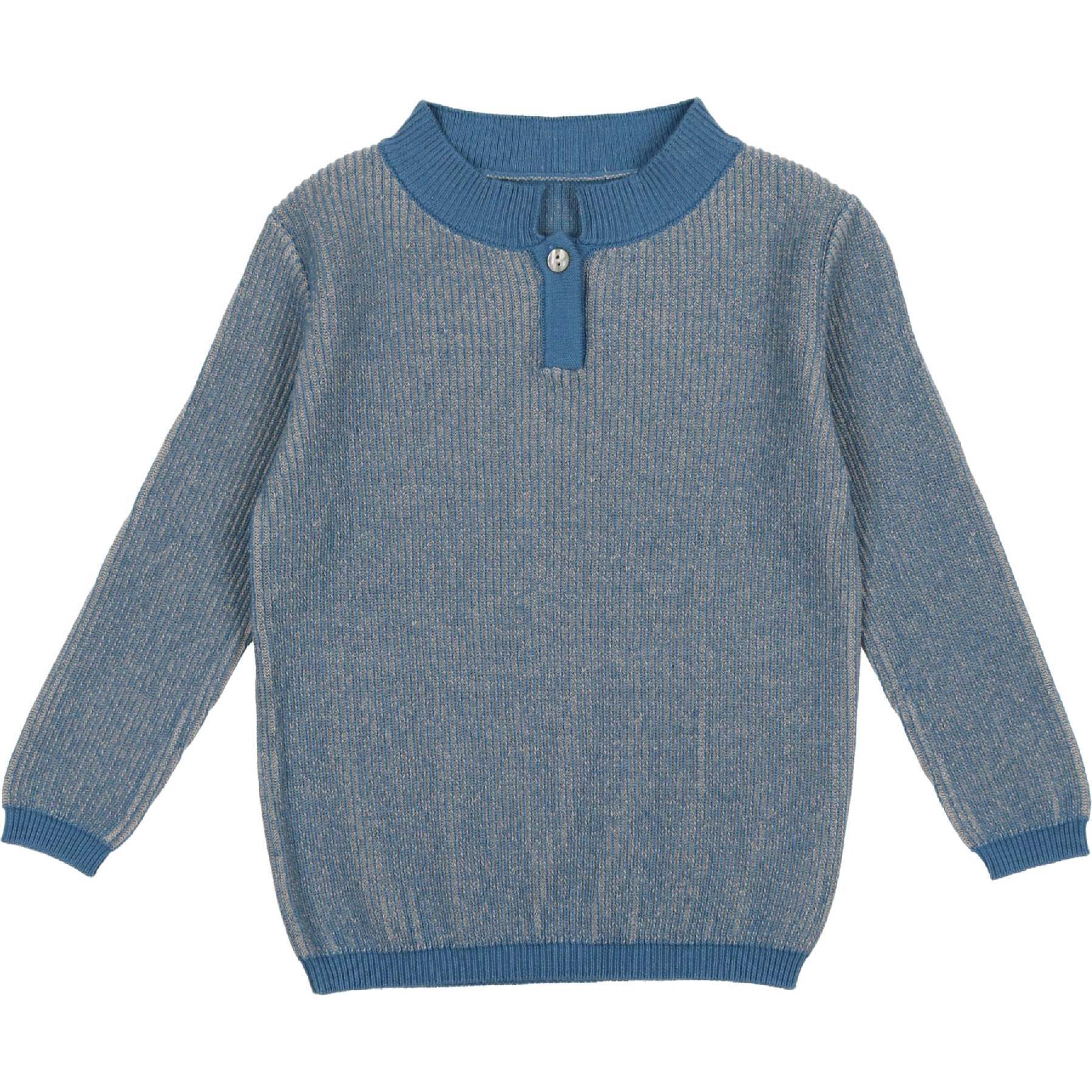Striped Ribbed Up-Collar Sweater, Sky Blue - Sweaters - 1