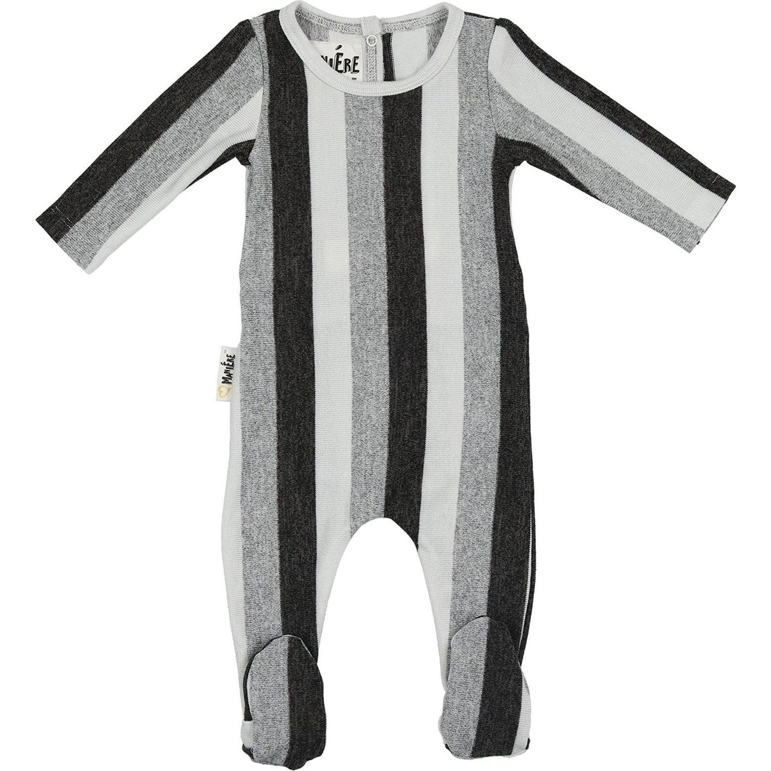 Striped Sweater Knit Long Sleeve Footie, Charcoal - Footie Pajamas - 1