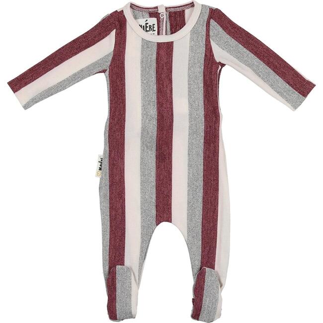 Striped Sweater Knit Long Sleeve Footie, Berry