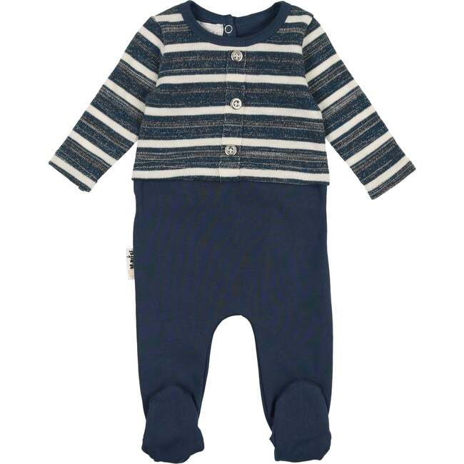 Striped Sweater Long Sleeve Footie, White & Blue - Footie Pajamas - 1