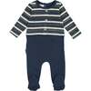 Striped Sweater Long Sleeve Footie, White & Blue - Footie Pajamas - 1 - thumbnail