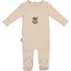 Star Gazer Round Neck Long Sleeve Footie, Beige - Footie Pajamas - 1 - thumbnail