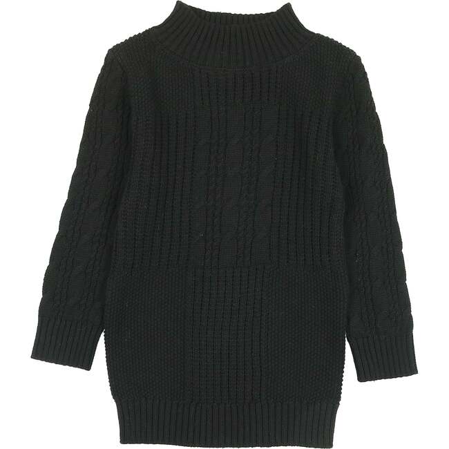 Split Style Knit Mao Collar Crew Fit Sweater, Black