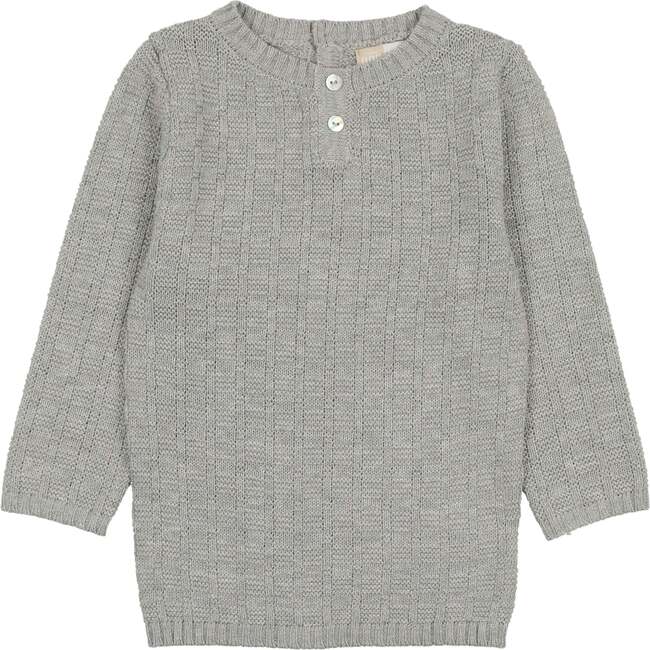 Tiny Tiles Knit Henley Collar Crew Fit Sweater, Grey