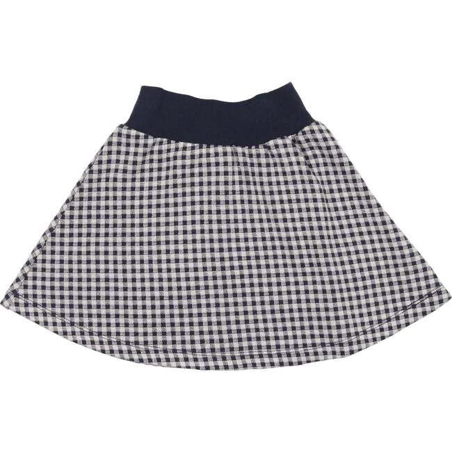 Soft Gingham Ribbed Waist A-Line Short Skirt, Navy