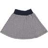 Soft Gingham Ribbed Waist A-Line Short Skirt, Navy - Skirts - 1 - thumbnail