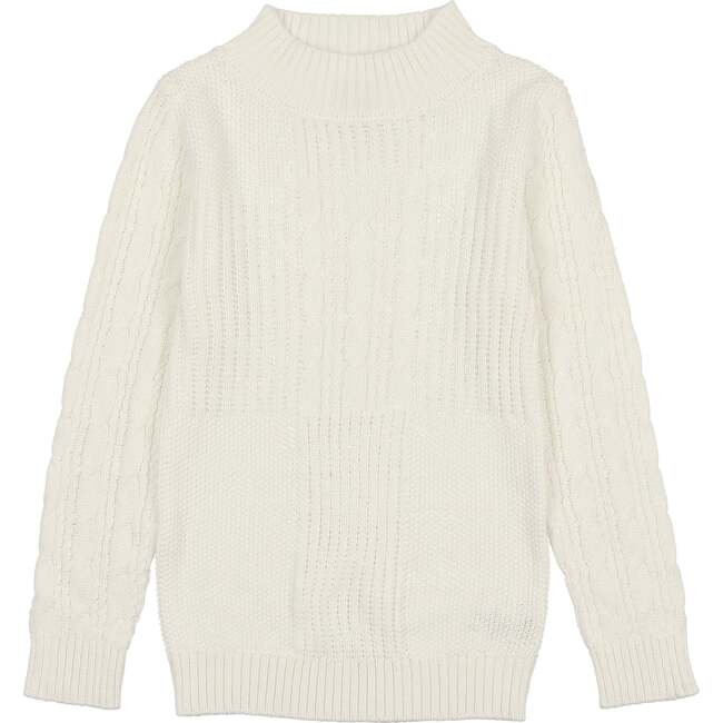 Split Style Knit Mao Collar Crew Fit Sweater, White