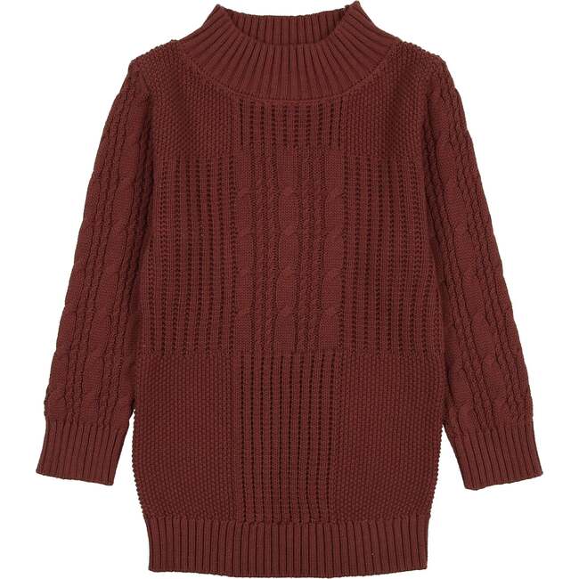 Split Style Knit Mao Collar Crew Fit Sweater, Rust