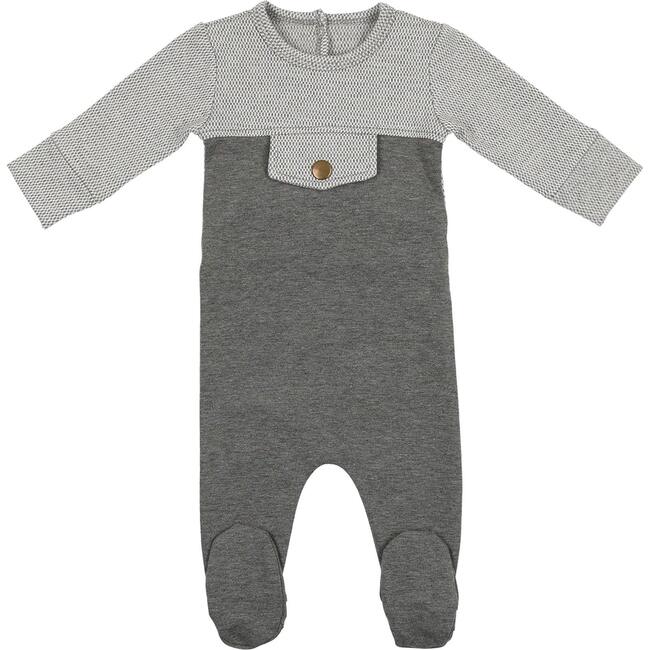 Snap Pocket Long Sleeve Footie, Heather Grey