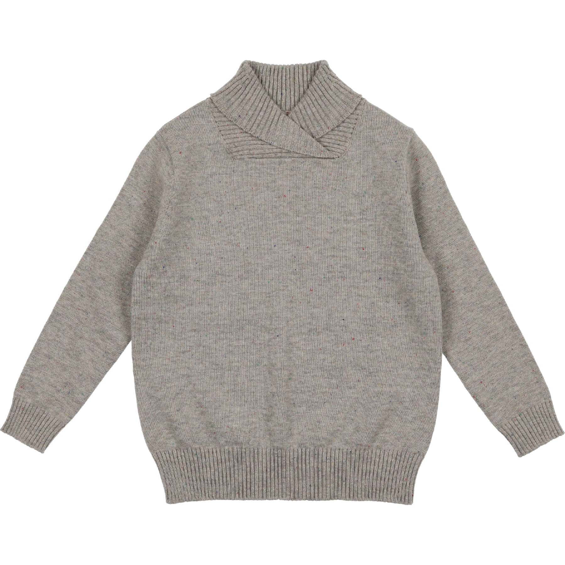 Shawl Collar Relaxed Fit Sweater, Playful Grey - Sweaters - 1