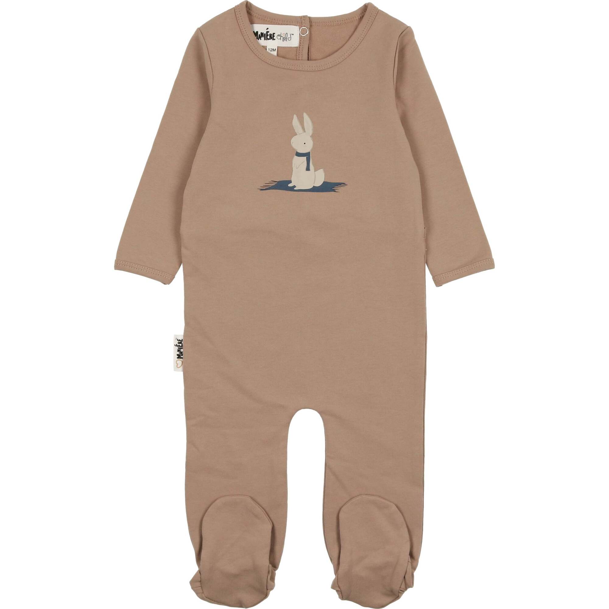 Snow Bunny Round Neck Long Sleeve Footie, Mocha - Footie Pajamas - 1