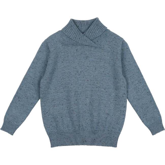 Shawl Collar Relaxed Fit Sweater, Flecked Blue - Sweaters - 1