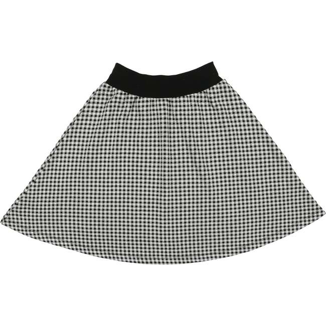 Soft Gingham Ribbed Waist A-Line Short Skirt, Black