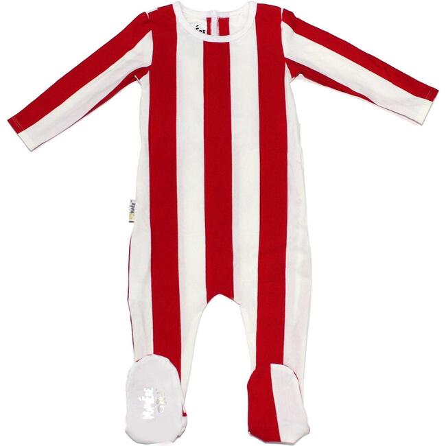 Striped Cotton Long Sleeve Footie, Red