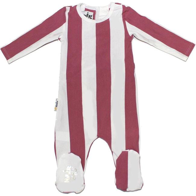 Striped Cotton Long Sleeve Footie, Berry