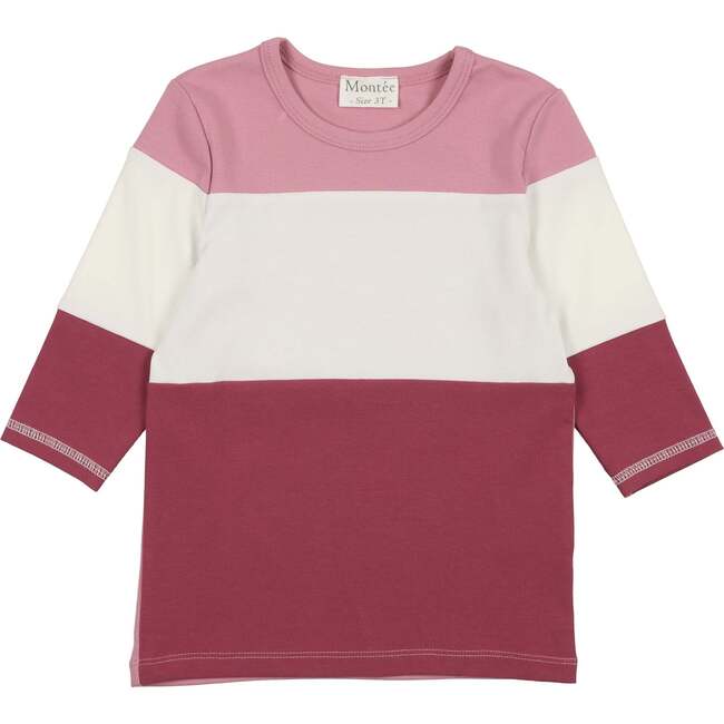 Rugby Stripe Color-Block Crew Neck Long Sleeve Shirt, Berry