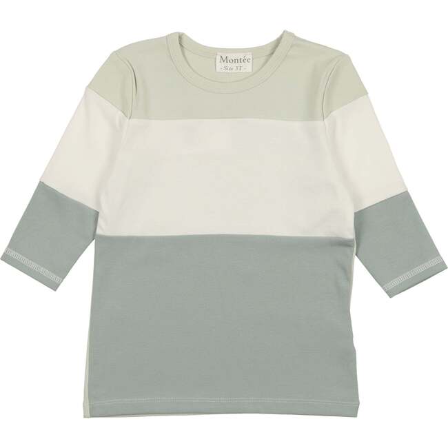 Rugby Stripe Color-Block Crew Neck Long Sleeve Shirt, Mint