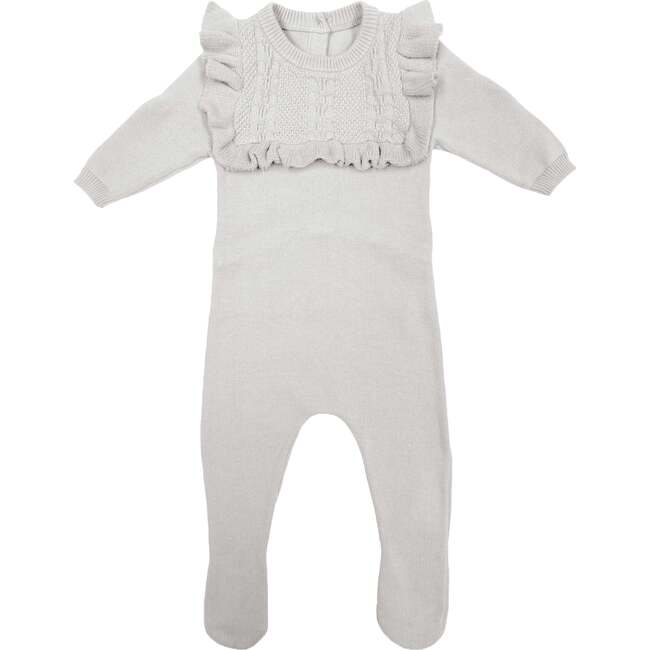 Ruffle Bib Long Sleeve Footie, Ivory