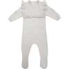 Ruffle Bib Long Sleeve Footie, Ivory - Footie Pajamas - 1 - thumbnail