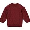 Ruffle Pine Crew Neck Ruffle Shoulder Long Sleeve Sweater, Burgundy - Sweaters - 1 - thumbnail