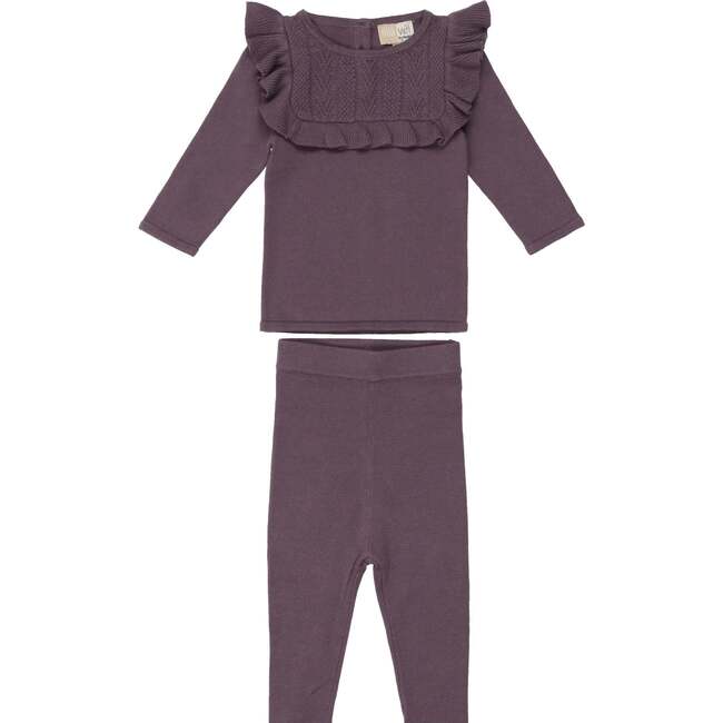 Ruffle Bib Long Sleeve Sweater & Pant 2-Piece Set, Lavender