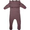 Ruffle Bib Long Sleeve Footie, Berry - Footie Pajamas - 1 - thumbnail