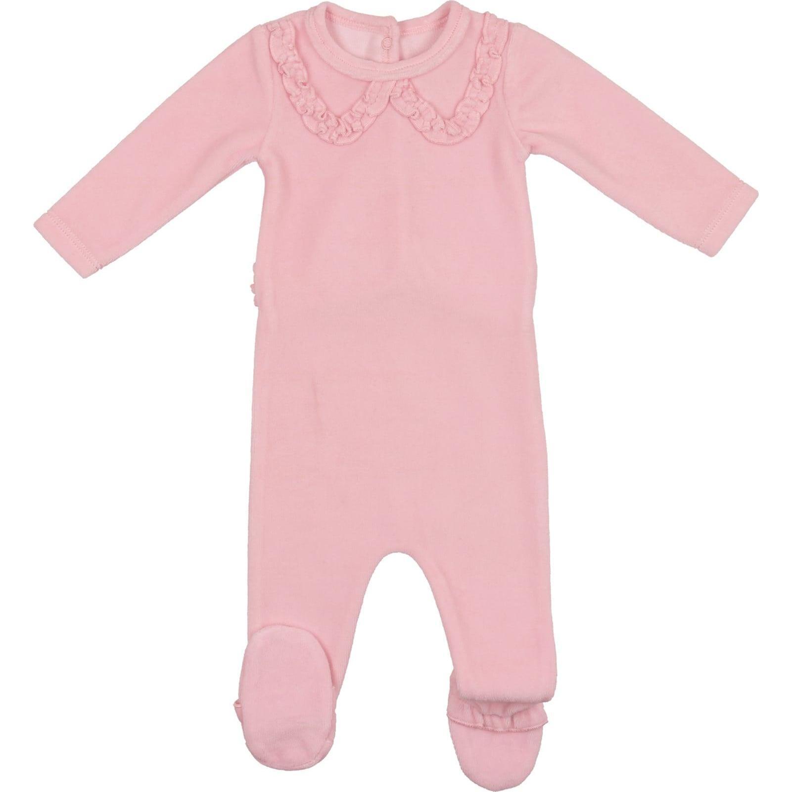 Mock Collar Velour Long Sleeve Footie, Mauve - Footie Pajamas - 1