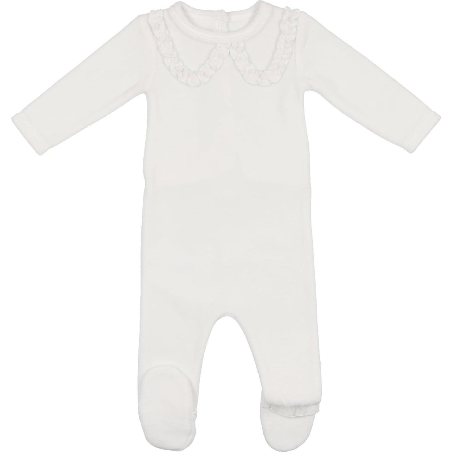 Mock Collar Velour Long Sleeve Footie, Ivory - Footie Pajamas - 1