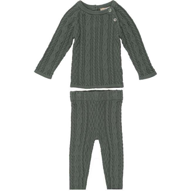 Multi Knit Shoulder Snap Long Sleeve Sweater & Pant 2-Piece Set, Sage - Mixed Apparel Set - 1