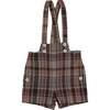 Novelty Plaid High Shoulder Strap Short Overalls, Brown - Rompers - 1 - thumbnail