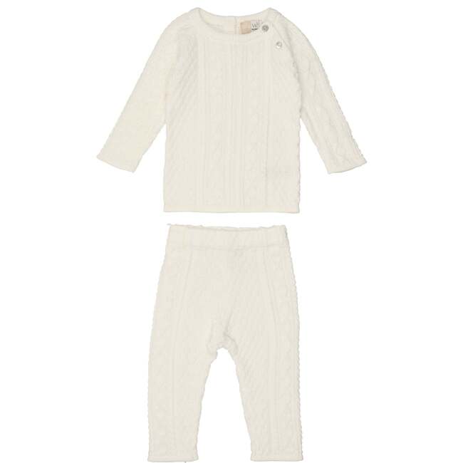 Multi Knit Shoulder Snap Long Sleeve Sweater & Pant 2-Piece Set, Ivory - Mixed Apparel Set - 1