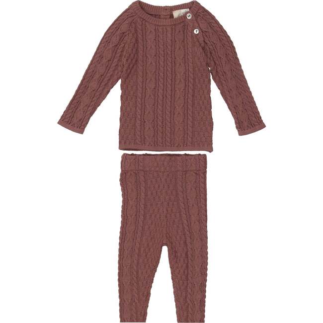 Multi Knit Shoulder Snap Long Sleeve Sweater & Pant 2-Piece Set, Berry