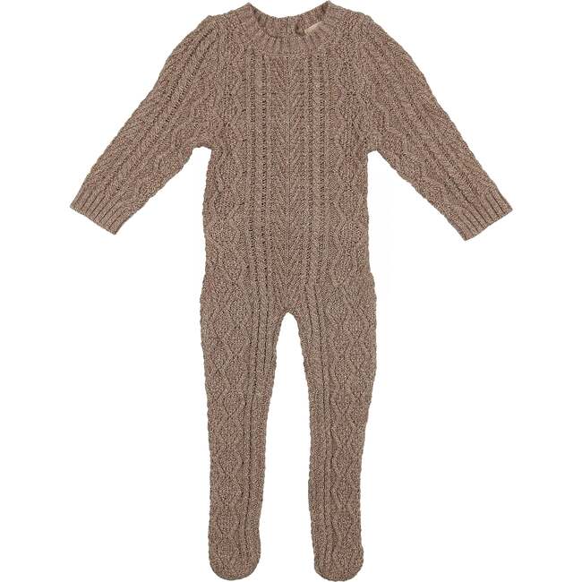 Marled Multi Knit Crew Neck Sweater Long Sleeve Footie, Taupe - Footie Pajamas - 1