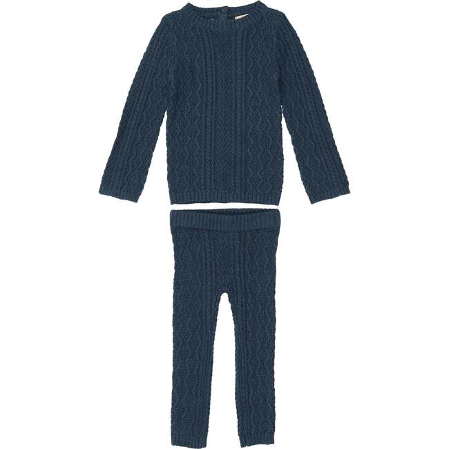 Marled Multi Knit Crew Neck Sweater & Pant 2-Piece Set, Blue - Mixed Apparel Set - 1