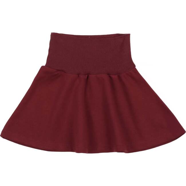 Girls Terry Ribbed Wide High Waist A-Line Short Skirt, Maroon