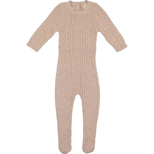 Marled Multi Knit Crew Neck Sweater Long Sleeve Footie, Sand - Footie Pajamas - 1