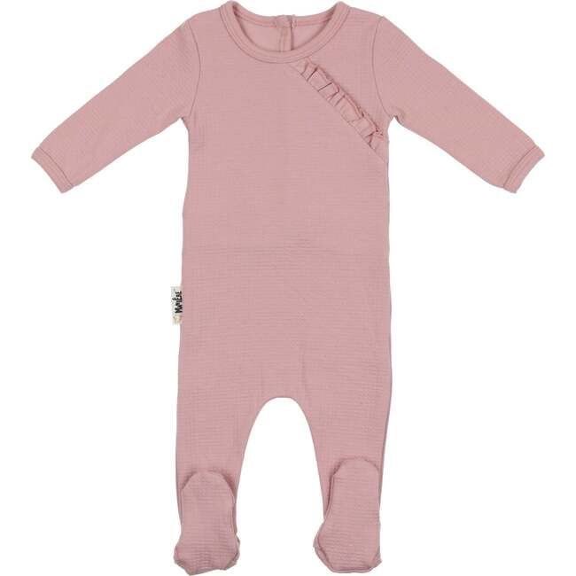 Quilted Waffle Girls Long Sleeve Footie, Mauve