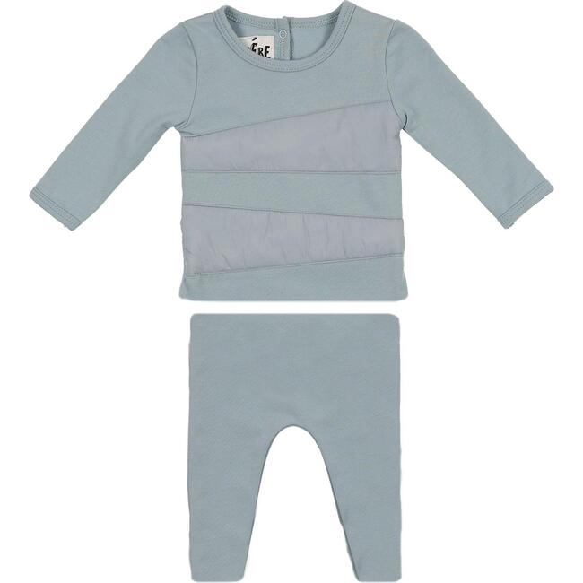 Puffed Triangle Long Sleeve Top & Pant 2-Piece Set, Powder Blue - Mixed Apparel Set - 1