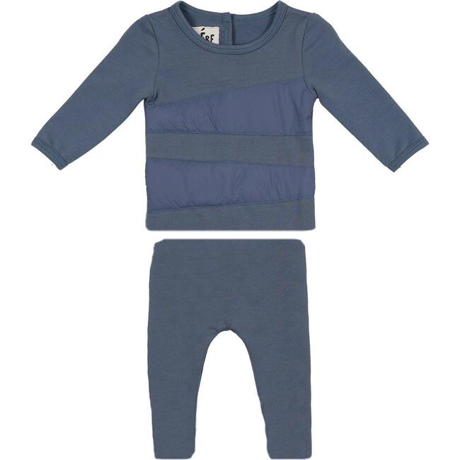 Puffed Triangle Long Sleeve Top & Pant 2-Piece Set, Steel Blue