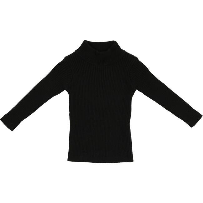 Rib Knit Mock Polo Neck Long Sleeve Shirt, Black