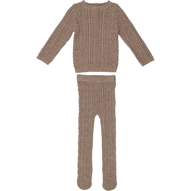 Marled Multi Knit Crew Neck Sweater & Pant 2-Piece Set, Taupe