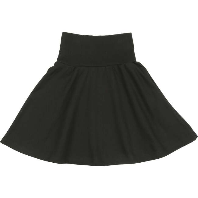 Girls Terry Ribbed Wide High Waist A-Line Short Skirt, Black - Skirts - 1