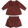 Girls Royal Velvet Smocked Top & Shorts Set, Mauve - Mixed Apparel Set - 1 - thumbnail