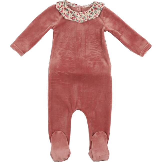 Girl's Velour Collar Long Sleeve Footie, Mauve