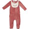 Girl's Embroidered Bib Long Sleeve Footie, Rose - Footie Pajamas - 1 - thumbnail