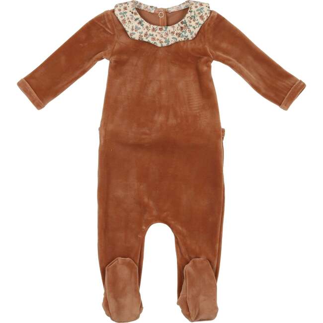 Girl's Velour Collar Long Sleeve Footie, Caramel